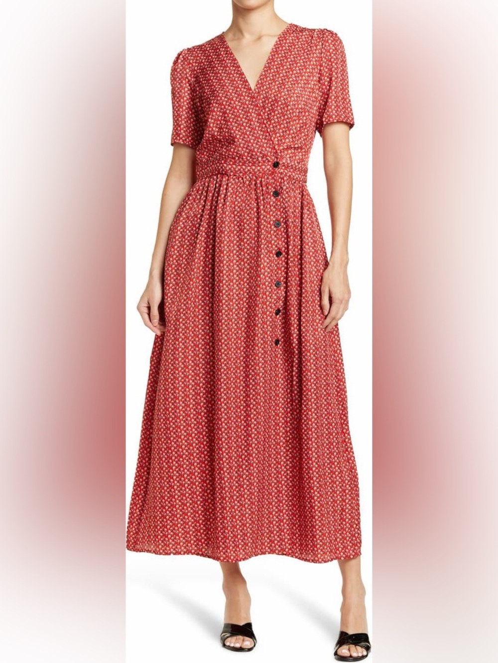 FRNCH Red Floral Wrap-Style Maxi Dress